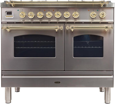 ILVE 40" Nostalgie Series Freestanding Double Oven Dual Fuel Range with 5 Sealed Burners and Griddle (UPDN100FDM)