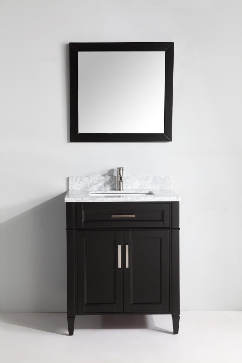 Vanity Art 30 in. Single Sink Vanity in Carrara Marble & Mirror - Espresso, VA2030-E