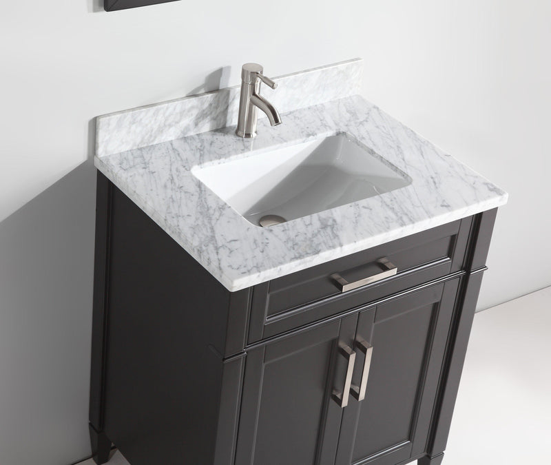Vanity Art 30 in. Single Sink Vanity in Carrara Marble & Mirror - Espresso, VA2030-E