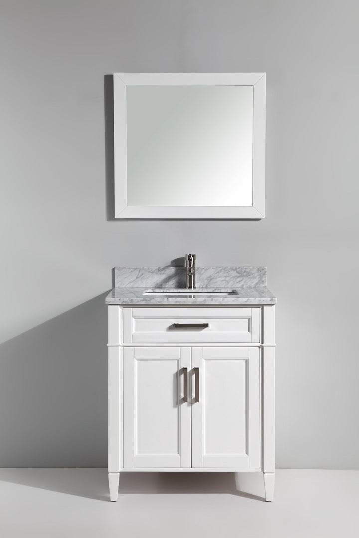 Vanity Art 30 in. Single Sink Vanity in Carrara Marble & Mirror - White, VA2030-W