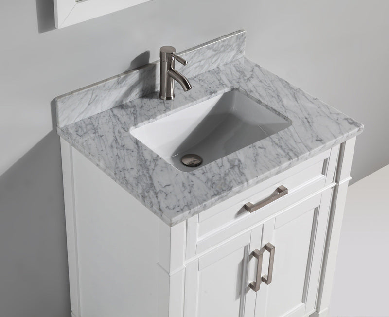 Vanity Art 30 in. Single Sink Vanity in Carrara Marble & Mirror - White, VA2030-W