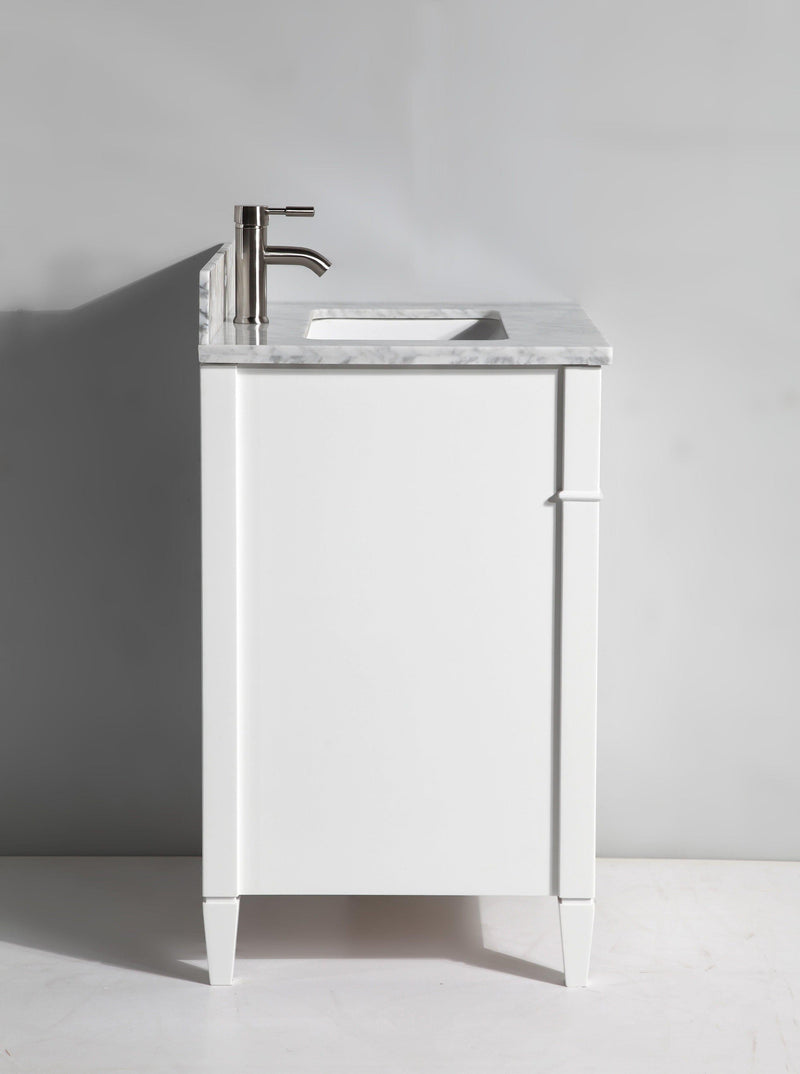 Vanity Art 30 in. Single Sink Vanity in Carrara Marble & Mirror - White, VA2030-W