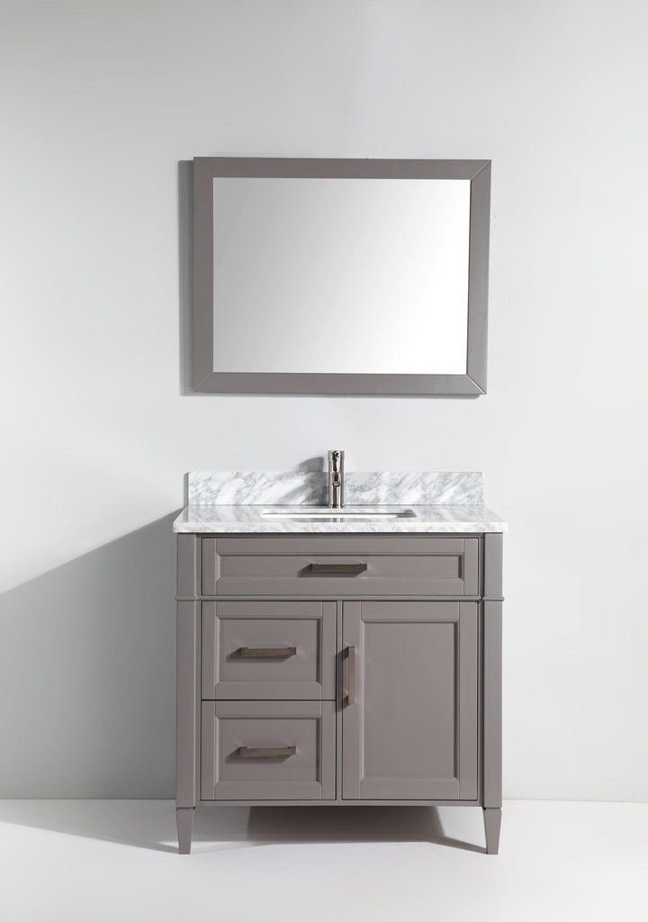 Vanity Art 36 in. Single Sink Vanity in Carrara Marble & Mirror - Grey, VA2036-G