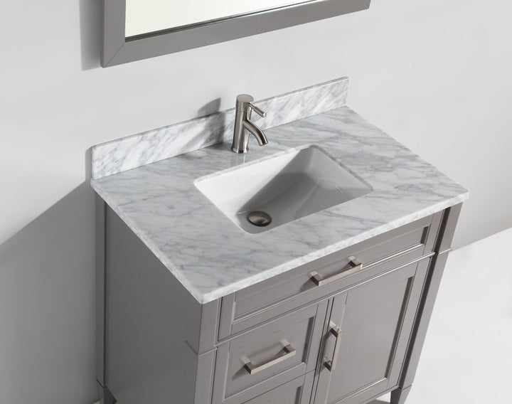 Vanity Art 36 in. Single Sink Vanity in Carrara Marble & Mirror - Grey, VA2036-G