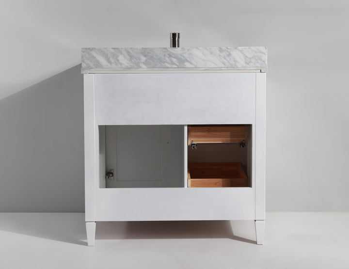 Vanity Art 36 in. Single Sink Vanity in Carrara Marble & Mirror - White, VA2036-W