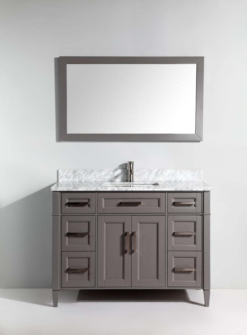 Vanity Art 48 in. Single Sink Vanity in Carrara Marble & Mirror - Grey, VA2048-G