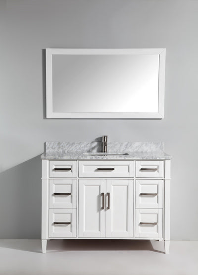 Vanity Art 48 in. Single Sink Vanity in Carrara Marble & Mirror - White, VA2048-W