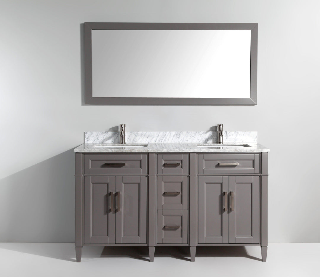 Vanity Art 60 in. Double Sink Vanity in Carrara Marble & Mirror - Grey, VA2060DG