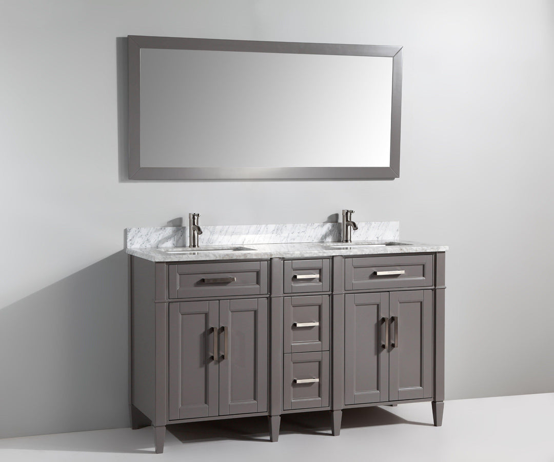 Vanity Art 60 in. Double Sink Vanity in Carrara Marble & Mirror - Grey, VA2060DG