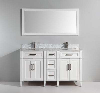 Vanity Art 60 in. Double Sink Vanity in Carrara Marble & Mirror - White, VA2060DW