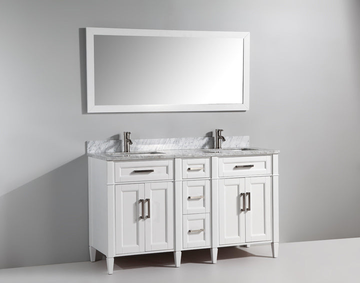 Vanity Art 60 in. Double Sink Vanity in Carrara Marble & Mirror - White, VA2060DW