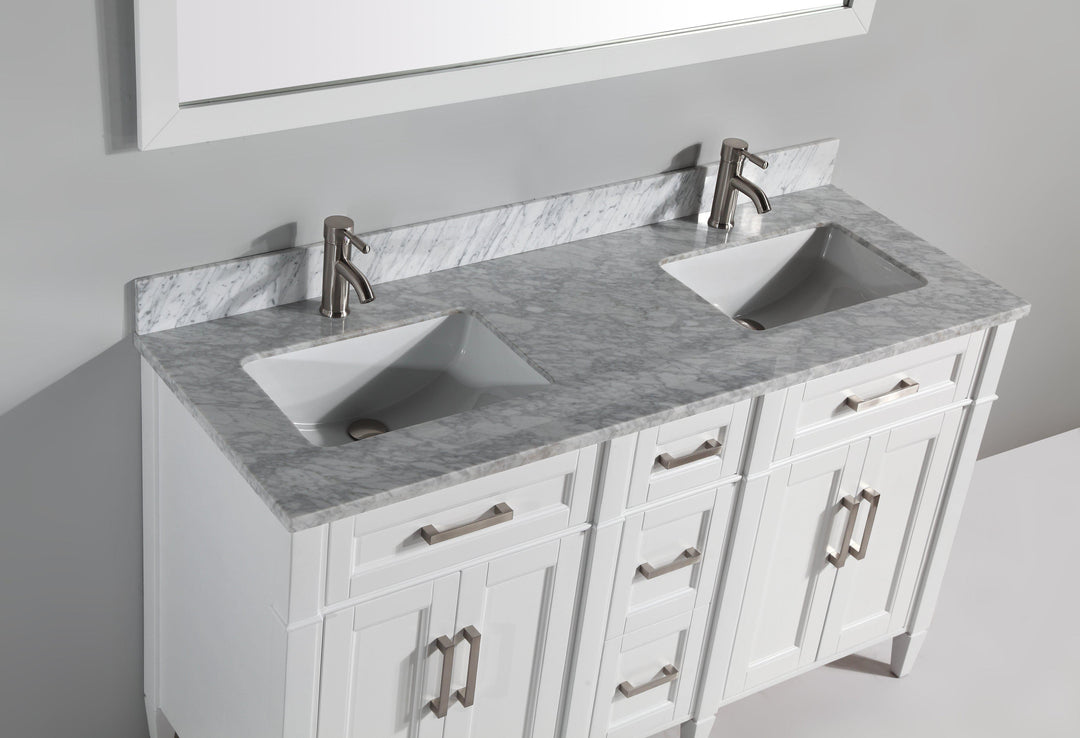 Vanity Art 60 in. Double Sink Vanity in Carrara Marble & Mirror - White, VA2060DW