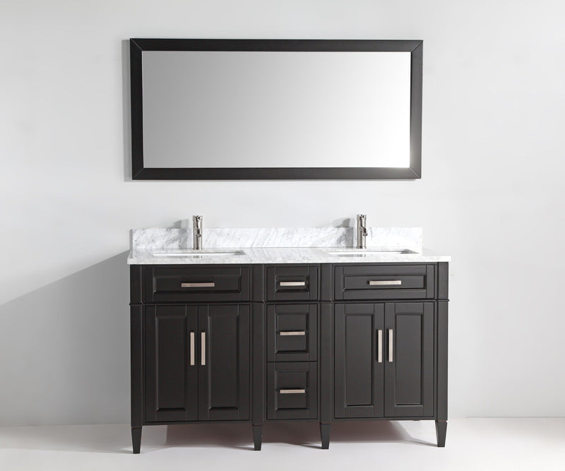 Vanity Art 60 in. Double Sink Vanity in Carrara Marble & Mirror - Espresso, VA2060DE