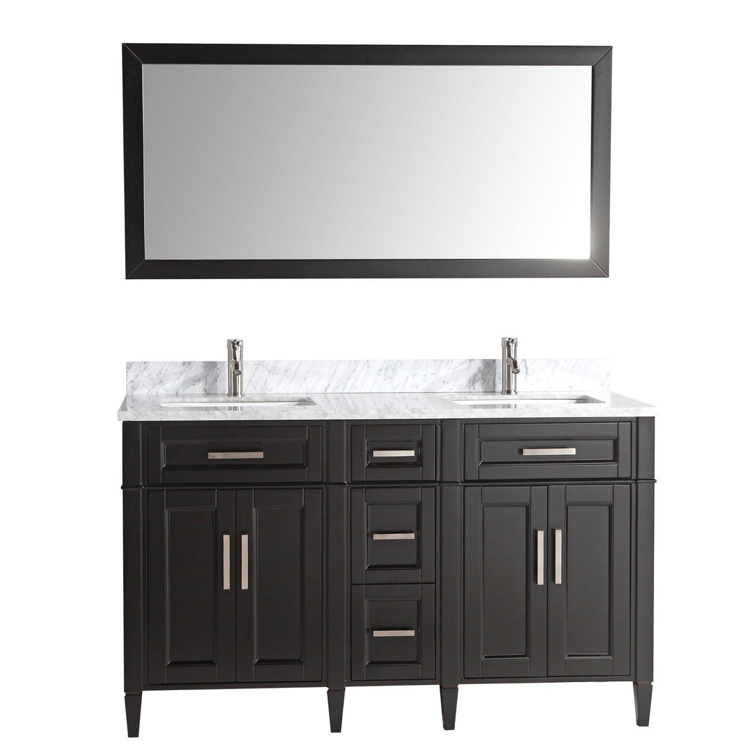 Vanity Art 60 in. Double Sink Vanity in Carrara Marble & Mirror - Espresso, VA2060DE