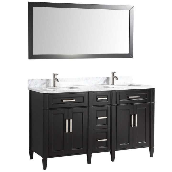 Vanity Art 60 in. Double Sink Vanity in Carrara Marble & Mirror - Espresso, VA2060DE