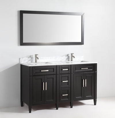 Vanity Art 60 in. Double Sink Vanity in Carrara Marble & Mirror - Espresso, VA2060DE