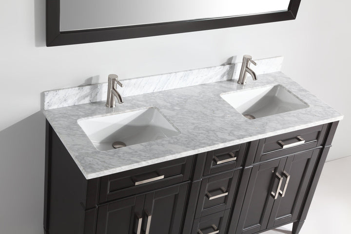 Vanity Art 60 in. Double Sink Vanity in Carrara Marble & Mirror - Espresso, VA2060DE