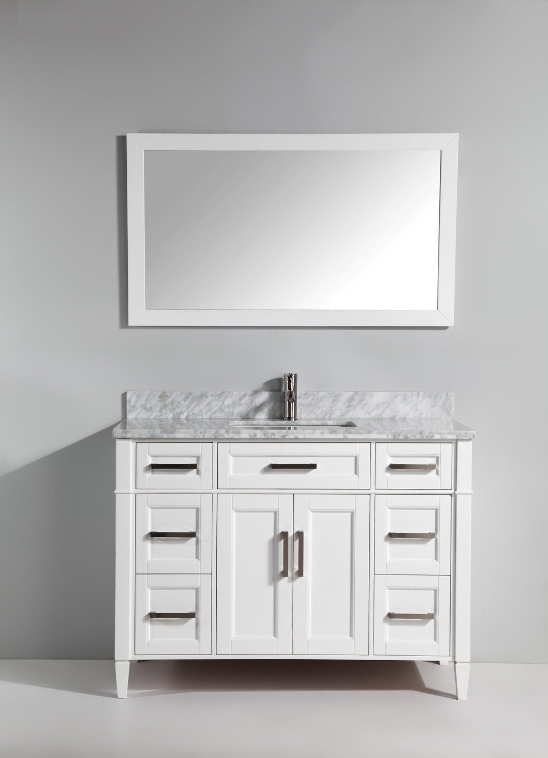 Vanity Art 60 in. Single Sink Vanity in Carrara Marble & Mirror - White, VA2060W