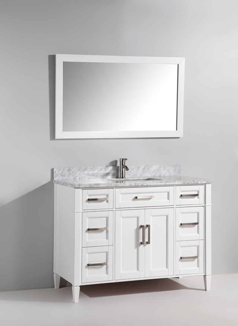 Vanity Art 60 in. Single Sink Vanity in Carrara Marble & Mirror - White, VA2060W