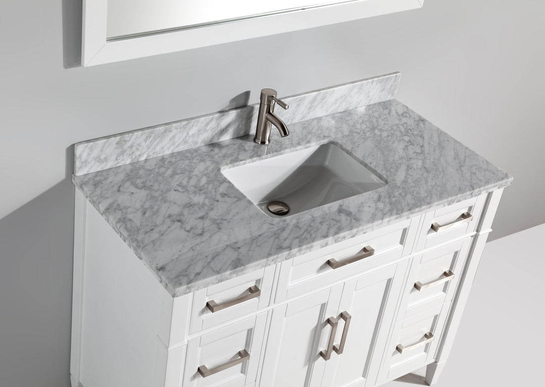 Vanity Art 60 in. Single Sink Vanity in Carrara Marble & Mirror - White, VA2060W