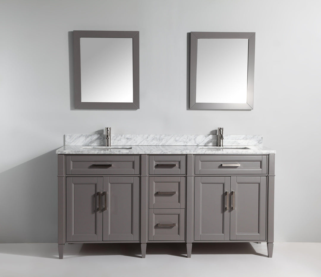 Vanity Art 72 in. Double Sink Vanity in Carrara Marble & Mirror - Grey, VA2072D-G