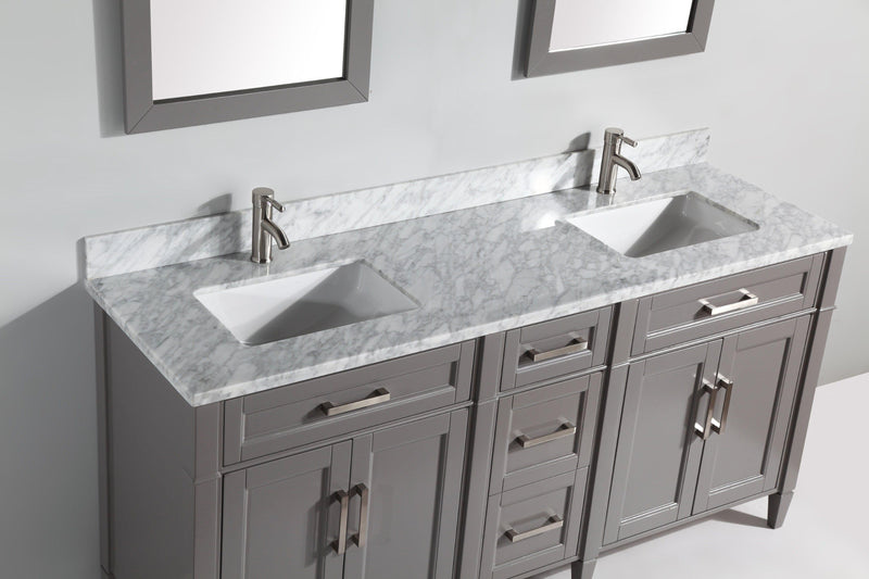 Vanity Art 72 in. Double Sink Vanity in Carrara Marble & Mirror - Grey, VA2072D-G