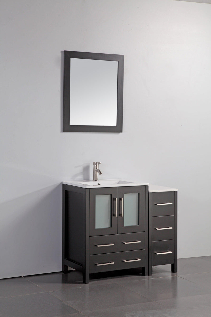 Vanity Art 36 in. Single Sink Vanity Cabinet with Ceramic Sink & Mirror - Espresso, VA3024-36E