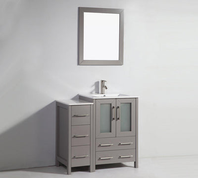 Vanity Art 36 in. Single Sink Vanity Cabinet with Ceramic Sink & Mirror - Grey, VA3024-36G