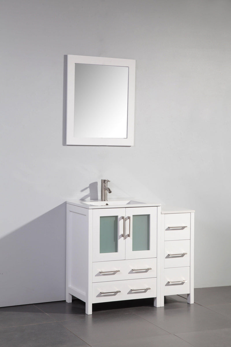 Vanity Art 36 in. Single Sink Vanity Cabinet with Ceramic Sink & Mirror - White, VA3024-36W