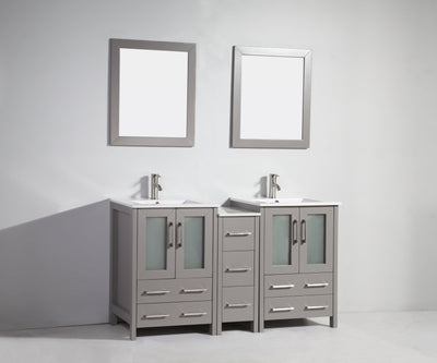 Vanity Art 60 in. Double Sink Vanity Cabinet with Ceramic Sink & Mirror - Grey, VA3024-60G