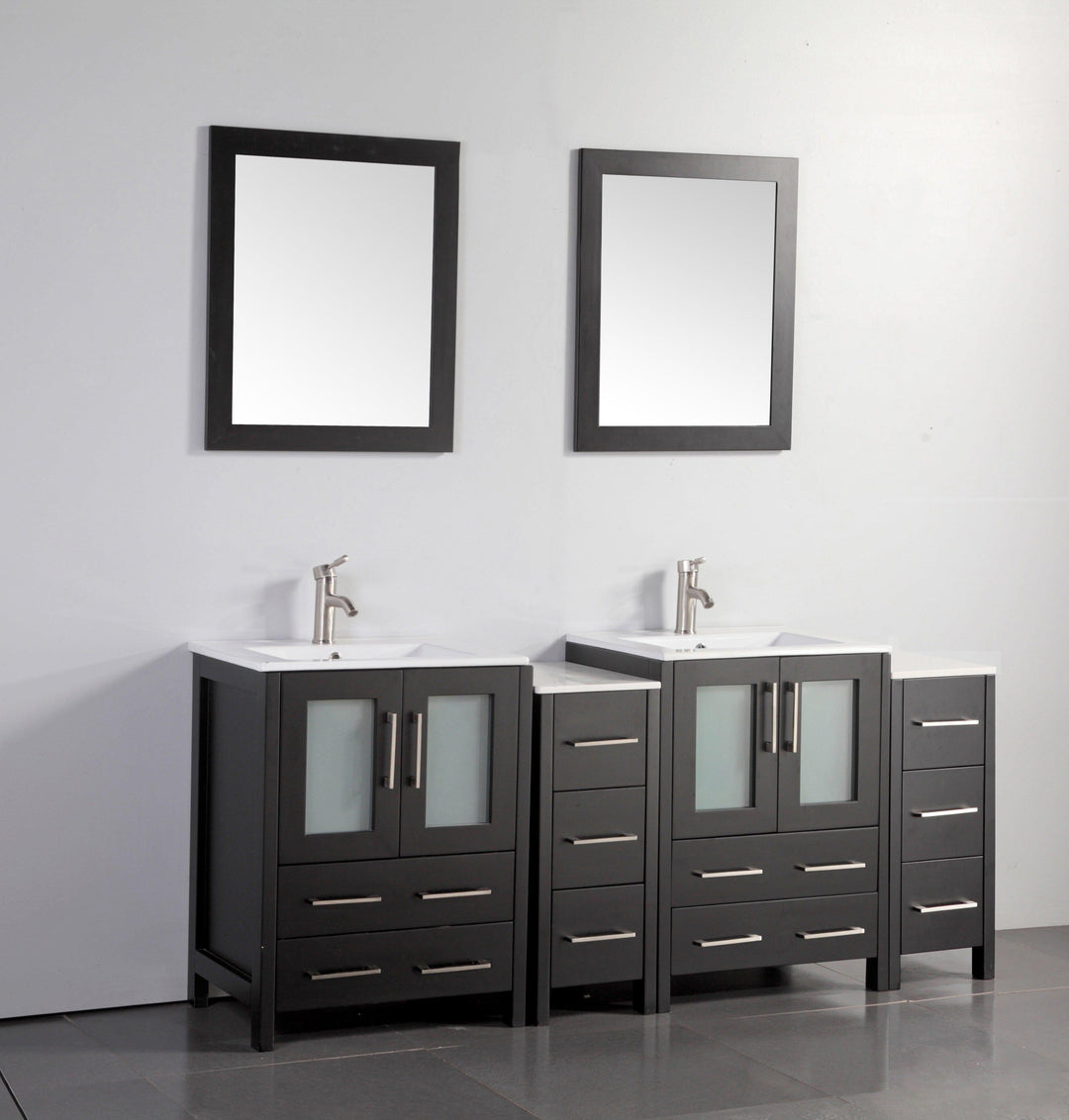 Vanity Art 72 in. Double Sink Vanity Cabinet with Ceramic Sink & Mirror - Espresso, VA3024-72E