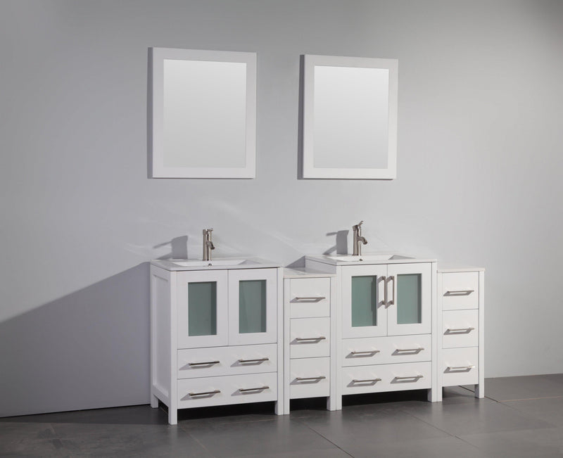 Vanity Art 72 in. Double Sink Vanity Cabinet with Ceramic Sink & Mirror - White, VA3024-72W