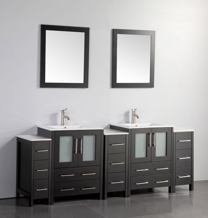 Vanity Art 84 in. Double Sink Vanity Cabinet with Ceramic Sink & Mirror - Espresso, VA3024-84E