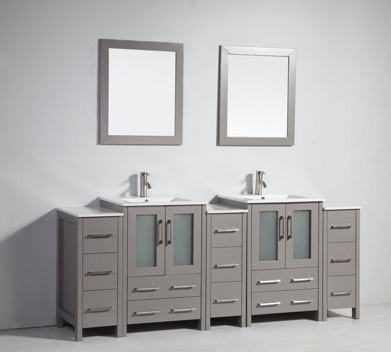 Vanity Art 84 in. Double Sink Vanity Cabinet with Ceramic Sink & Mirror - Grey, VA3024-84G