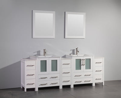 Vanity Art 84 in. Double Sink Vanity Cabinet with Ceramic Sink & Mirror - White, VA3024-84W