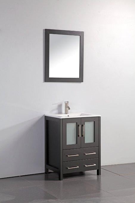 Vanity Art 24 in. Single Sink Vanity Cabinet with Ceramic Sink & Mirror - Espresso, VA3024E