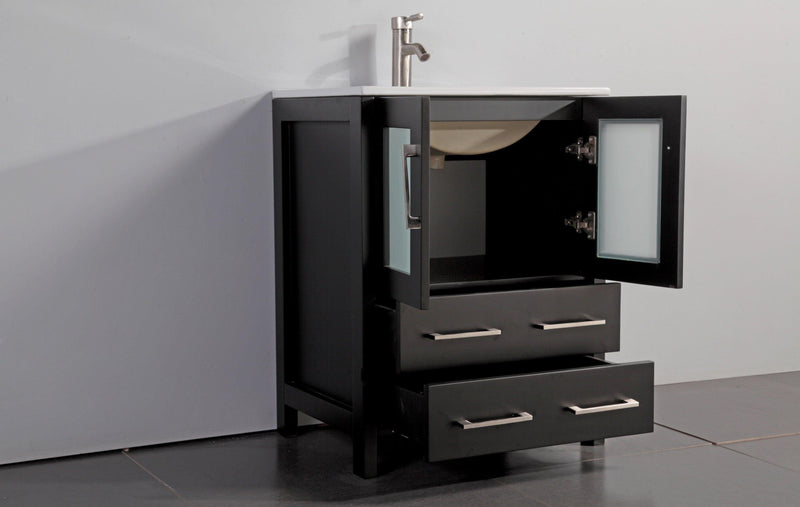 Vanity Art 24 in. Single Sink Vanity Cabinet with Ceramic Sink & Mirror - Espresso, VA3024E