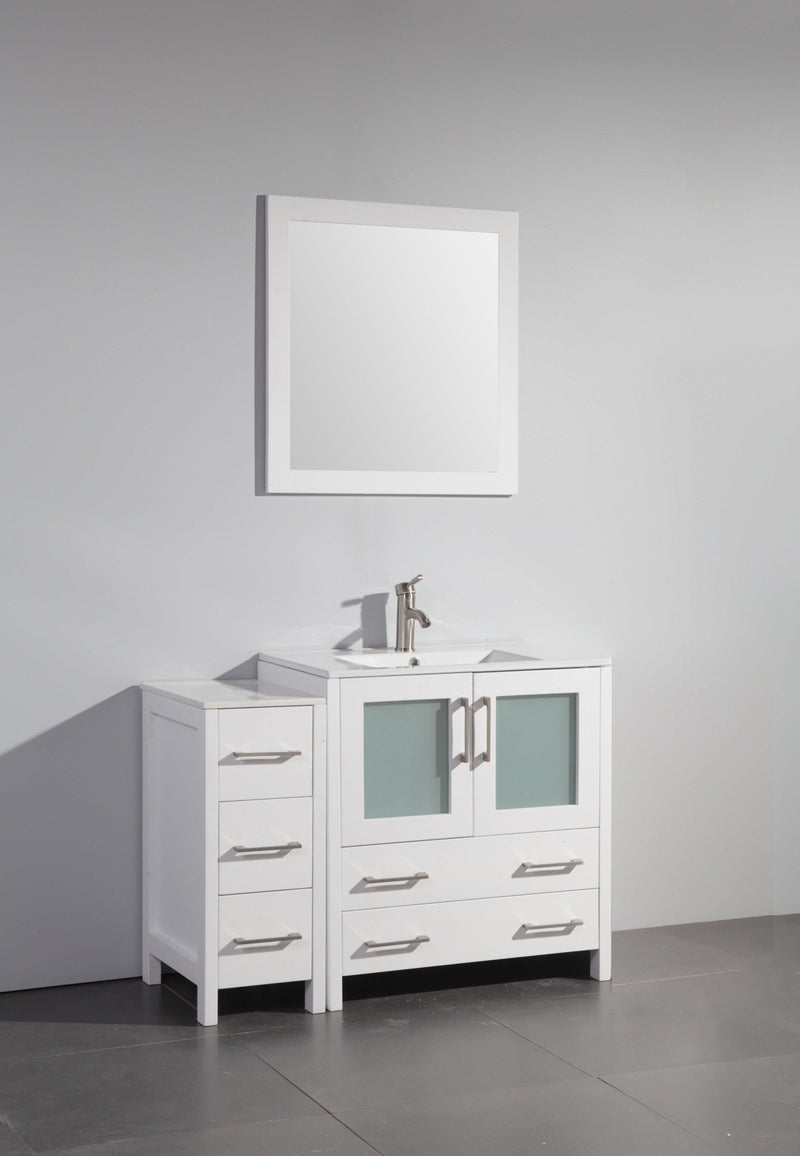 Vanity Art 42 in. Single Sink Vanity Cabinet with Ceramic Sink & Mirror - White, VA3030-42W