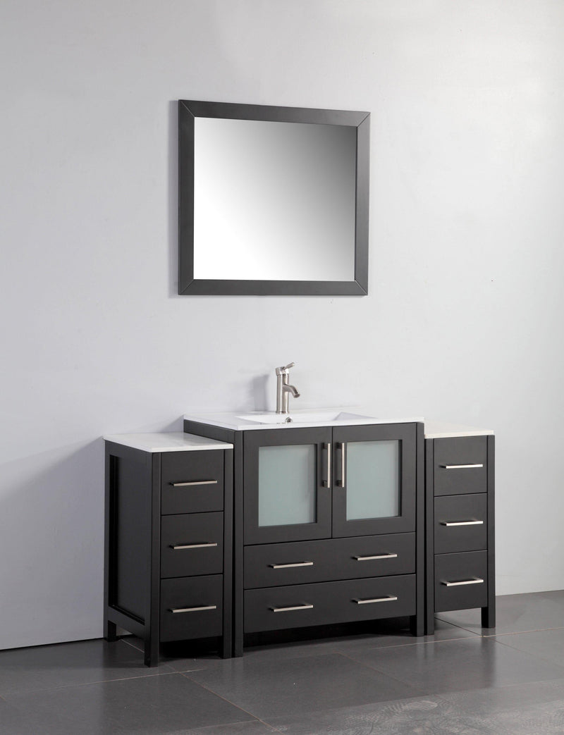 Vanity Art 54 in. Single Sink Vanity Cabinet with Ceramic Sink & Mirror - Espresso, VA3030-54E