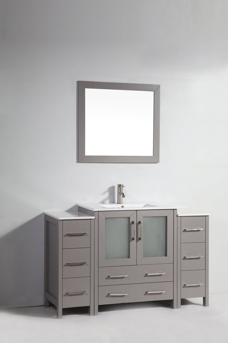 Vanity Art 54 in. Single Sink Vanity Cabinet with Ceramic Sink & Mirror - Grey, VA3030-54G