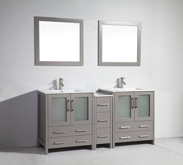 Vanity Art 72 in. Double Sink Vanity Cabinet with Ceramic Sink & Mirror (Single Cabinet) - Grey, VA3030-72G