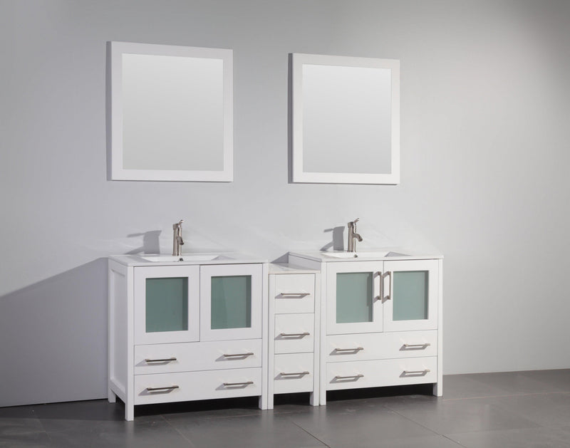 Vanity Art 72 in. Double Sink Vanity Cabinet with Ceramic Sink & Mirror (Single Cabinet) - White, VA3030-72W