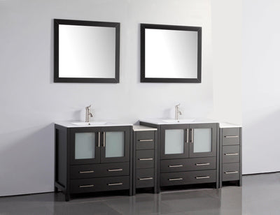 Vanity Art 84 in. Double Sink Vanity Cabinet with Ceramic Sink & Mirror (Double Cabinet) - Espresso, VA3030-84E