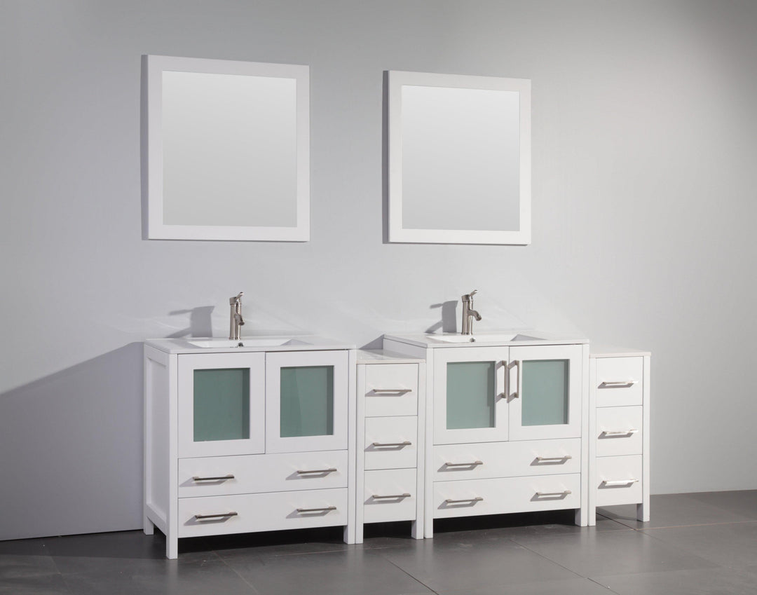 Vanity Art 84 in. Double Sink Vanity Cabinet with Ceramic Sink & Mirror (Double Cabinet) - White, VA3030-84W
