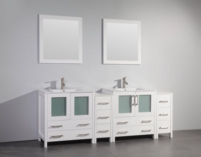 Vanity Art 84 in. Double Sink Vanity Cabinet with Ceramic Sink & Mirror (Double Cabinet) - White, VA3030-84W