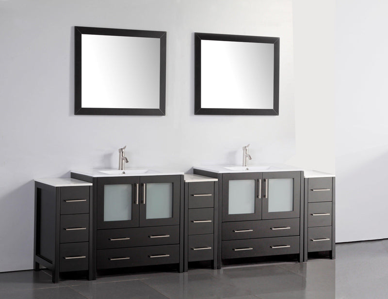 Vanity Art 96 in. Double Sink Vanity Cabinet with Ceramic Sink & Mirror - Espresso, VA3030-96E