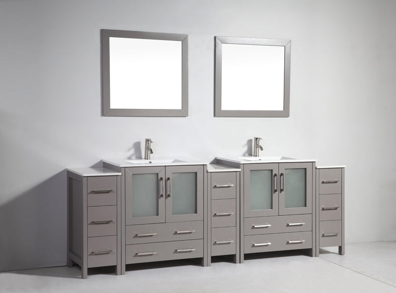 Vanity Art 96 in. Double Sink Vanity Cabinet with Ceramic Sink & Mirror - Grey, VA3030-96G