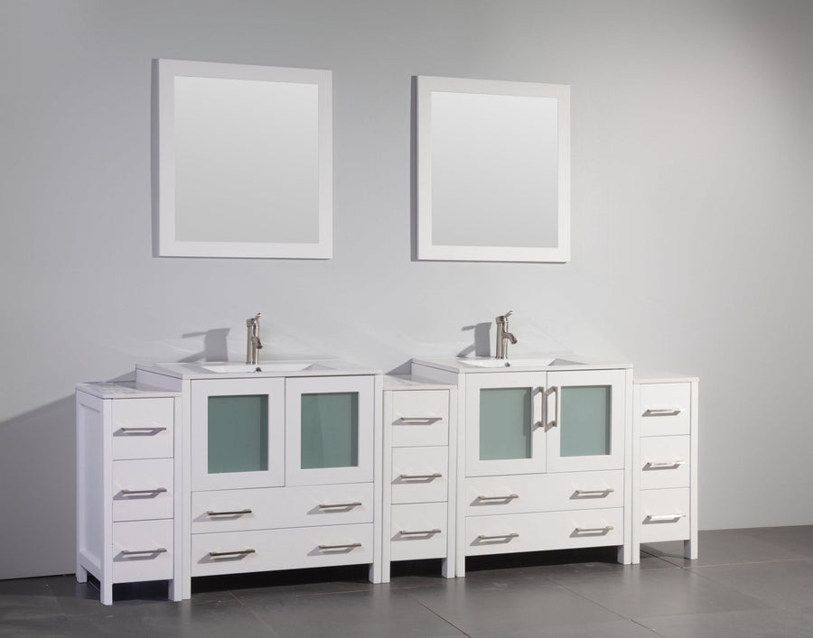 Vanity Art 96 in. Double Sink Vanity Cabinet with Ceramic Sink & Mirror - White, VA3030-96W