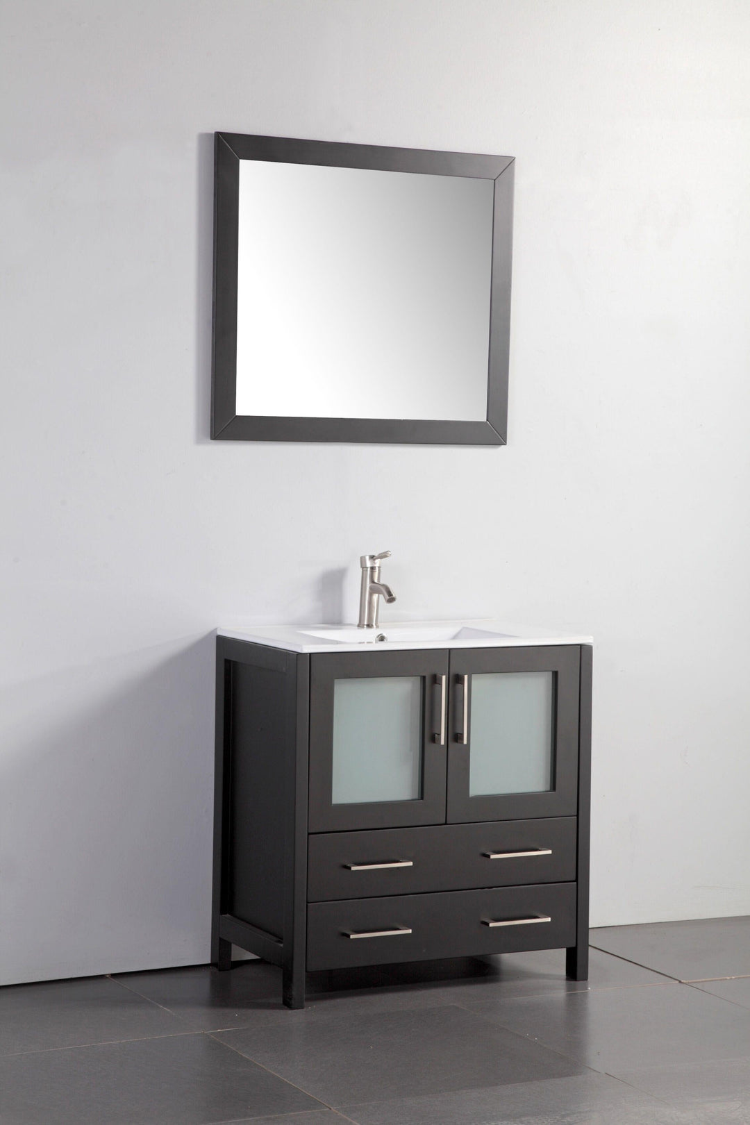 Vanity Art 30 in. Single Sink Vanity Cabinet with Ceramic Sink & Mirror - Espresso, VA3030E