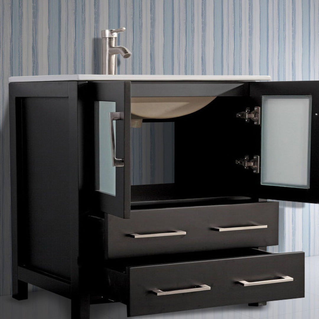 Vanity Art 30 in. Single Sink Vanity Cabinet with Ceramic Sink & Mirror - Espresso, VA3030E